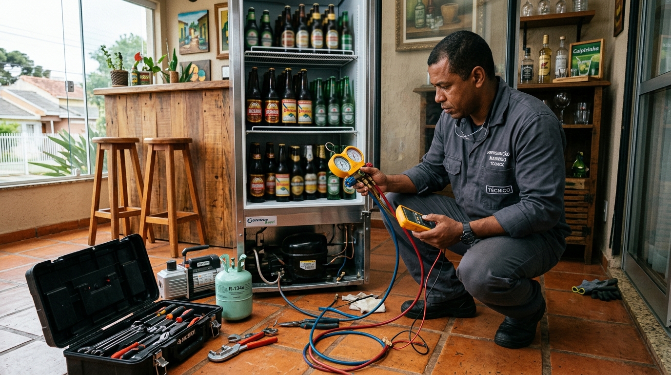 Técnico de conserto de cervejeira em residência em Aparecida de Goiânia‑GO